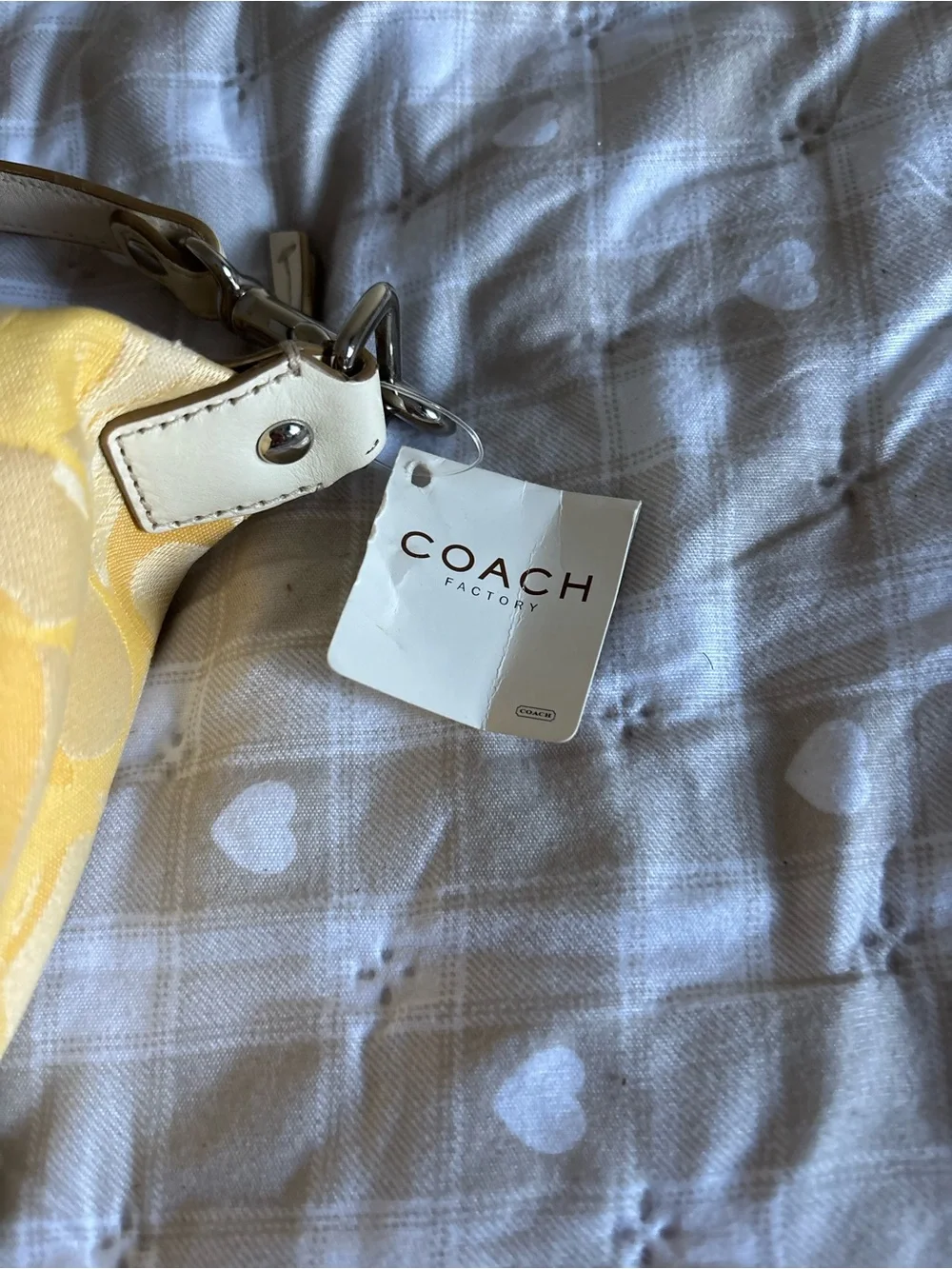COACH Yellow and Cream Signature Stripe Shoulder Bag